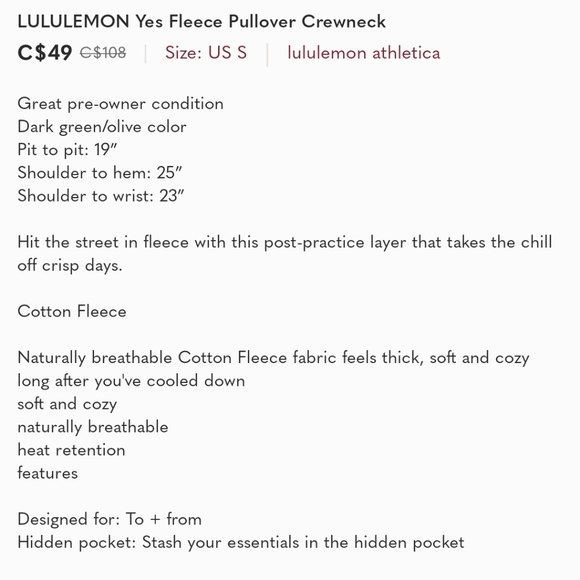 Lululemon Yes Fleece Pullover Crewneck - Military Green - 4 - Picture 7 of 13